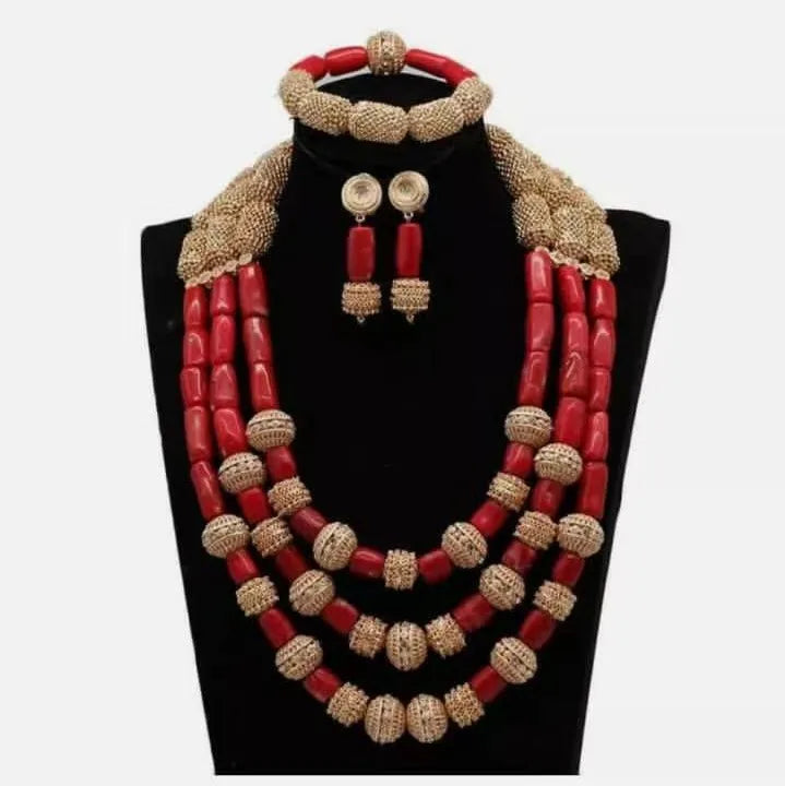 Big Real Coral Bead Traditional Nigerian Wedding African Coral Beads Jewelry Set Women Party Anniversary Gift Jewelry CNR885