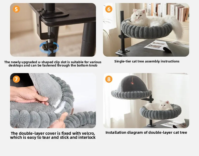 Desktop Cat Winter Bed Round Indoor Cats Comfortable Soft Desk Nest Pet Bed for Kitten Adjustable Height Cat Climbing Frame