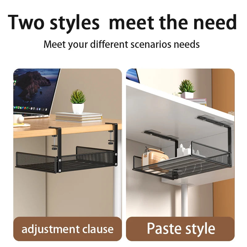 Under Desk Drawer Organizer Clamp-On, Mesh Metal Attachment, On or Under Desk Organizer for Office Supplies