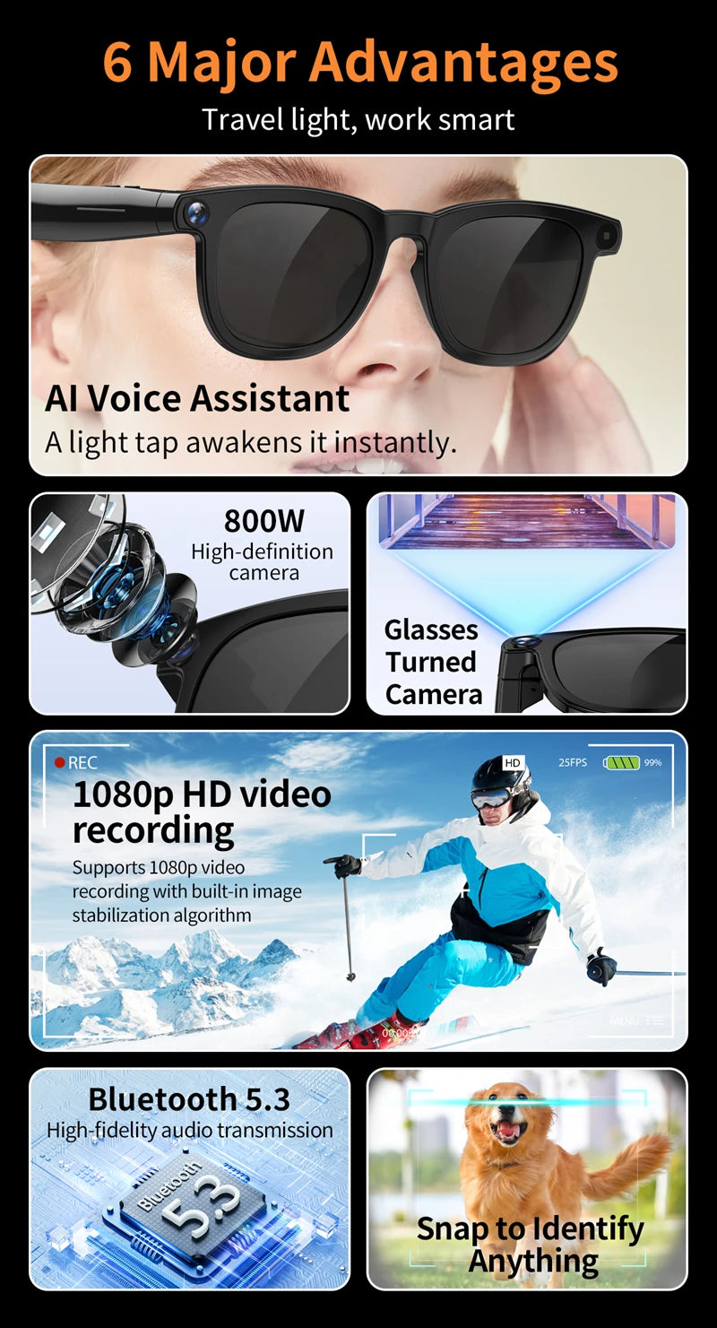 Intelligent Ai Translation Sunglasses 800w Shooting Glasses take photos