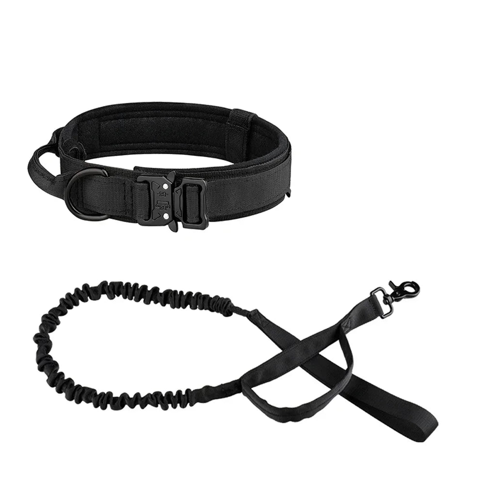 Tactical Dog Collar Training Set Heavy Duty Outdoor AntiPull Leash Metal Buckle Collar Reflective Stitching for Medium Large Dog