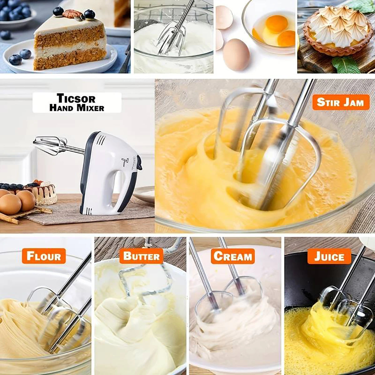 SaengQ Handheld Electric Egg Beater, Household Automatic Mixer, Egg White and Cream Beater, Mini 7-speed White