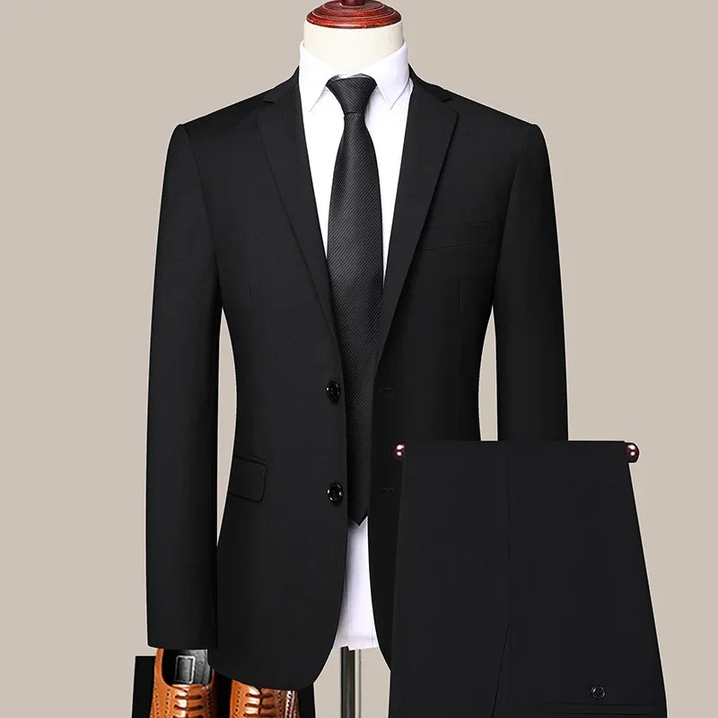 Suit Outdoor (Blazer+ Pants) Men's Fashion Business Gentleman's Business Suit Slim Outdoor Decoration Body Wedding Casual Suit