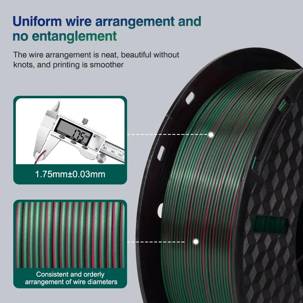 Dual color PLA Filament Multicolor PLA Filament 200g/roll 1.75mm 3D Printer Filament No-Tangling Bubble Free for FDM 3D Printer