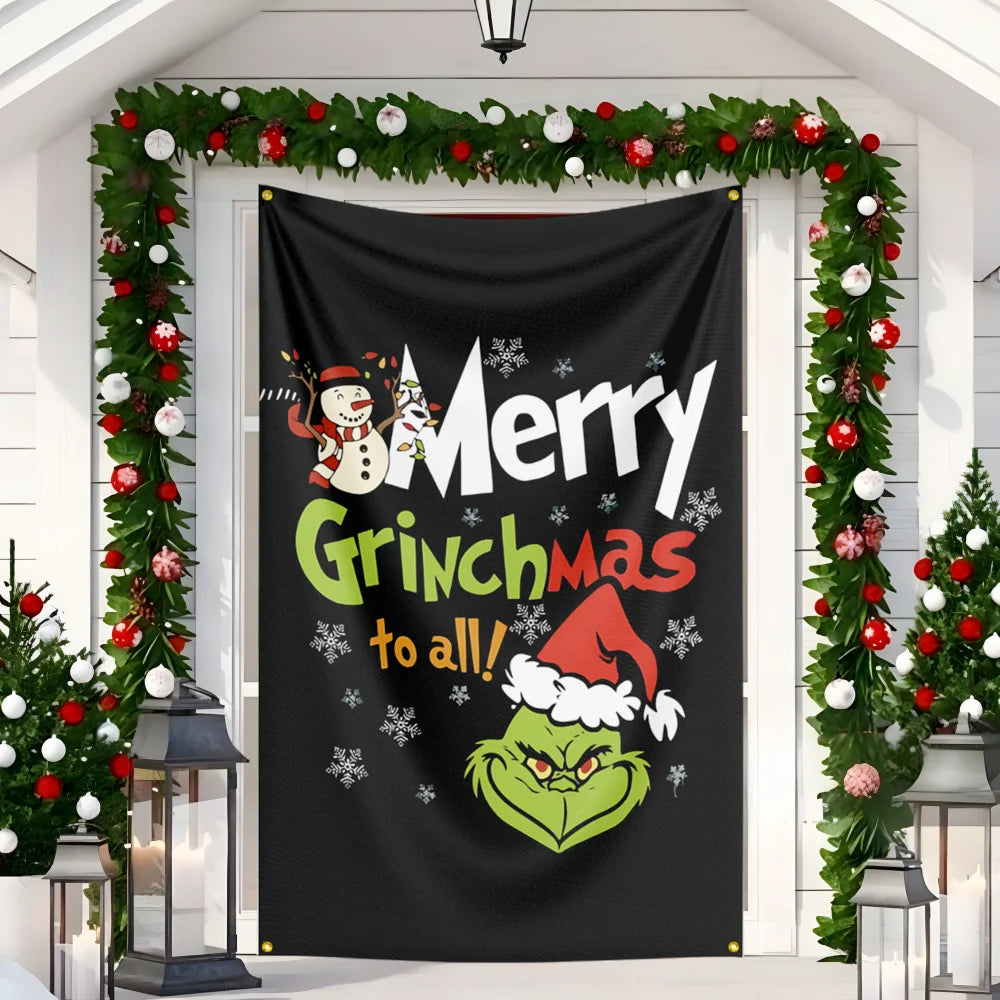 New Christmas Door hanging Green Haired Monster Christmas Flag Red Green Yard Outdoor Decoration Party Scene Decor