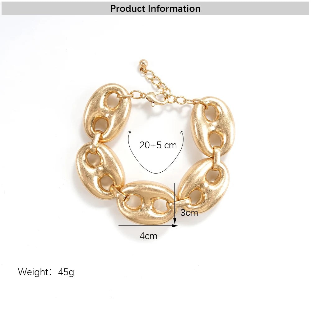 Contemporary Textured Mariner Chain Jewelry Set Polished Gold Tone Necklace And Bracelet Statement Jewelry For Womens Minimalist