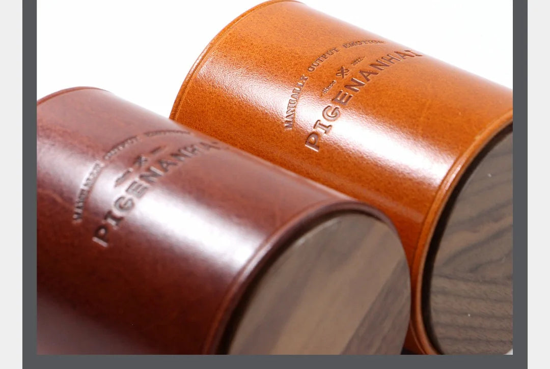 High End Handmade Genuine Leather Solid Wood Pen Holder Cowhide Office Stationery Storage Pen Holder Desk Organizer Holder