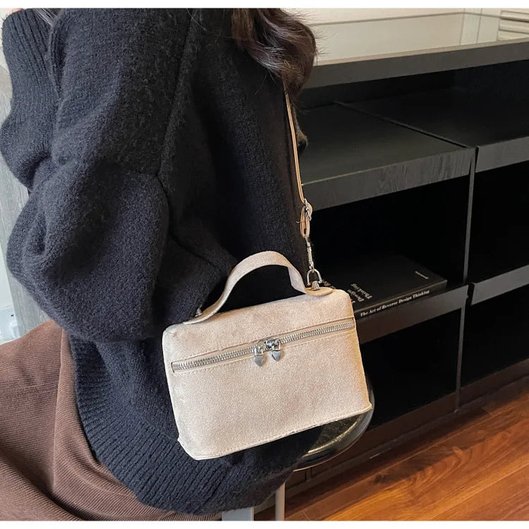 Luxury Suede Versatile Shoulder Bag  Purse Fall Winter Retro Matte Crossbody Handle Bag for Women Texture Simple Satchels Bag