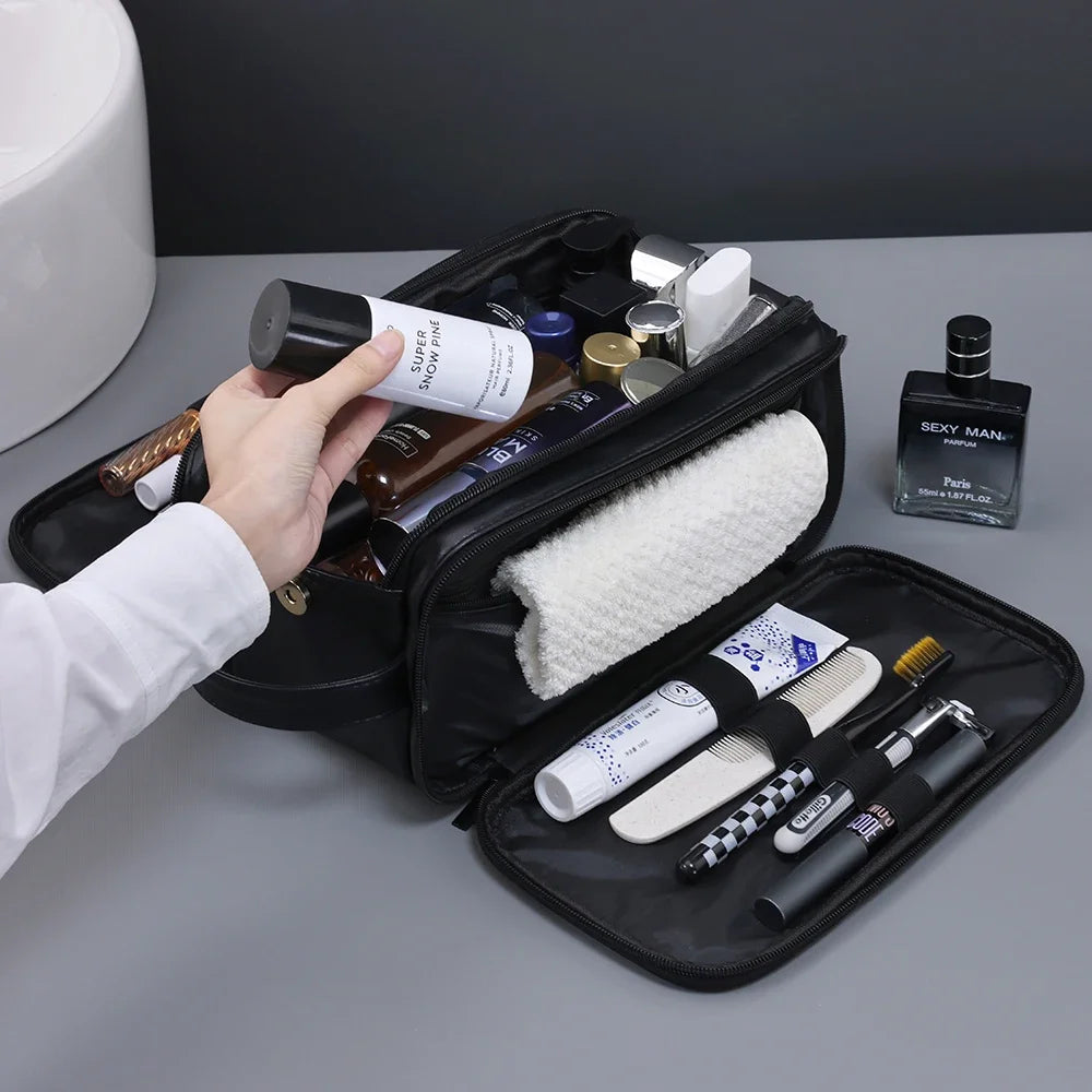 Multi Pockets PU Toiletry Bag For Women Men Travel Essentials Makeup Bags Waterproof Hanging Bag Cosmetic Washing Organizer Bag