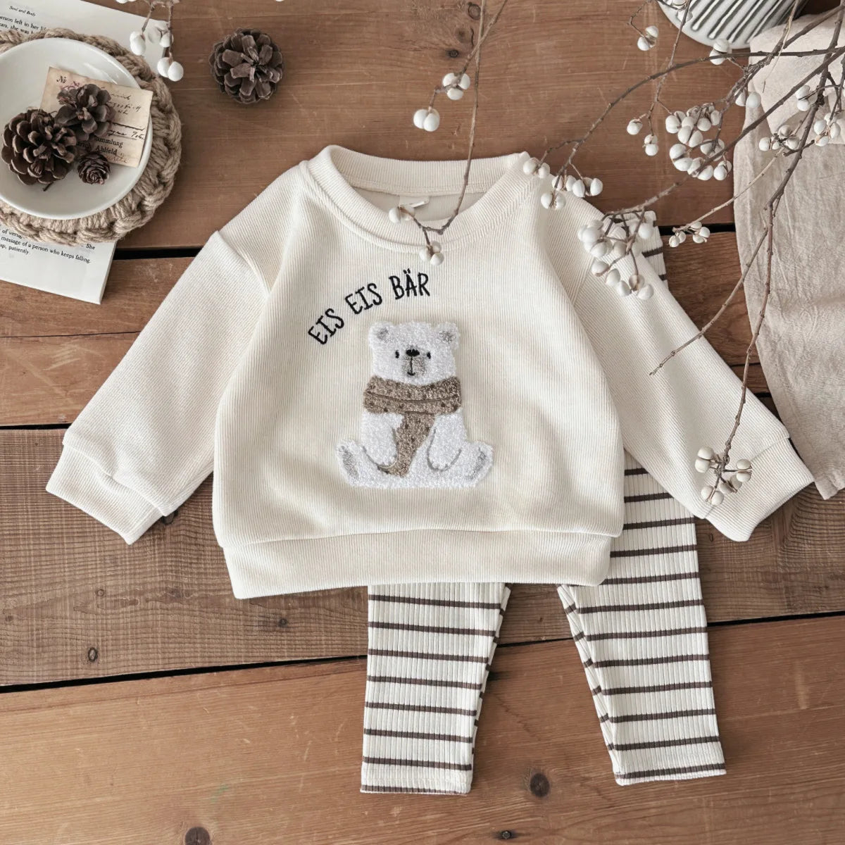 2Pcs Baby Girl Clothes Sets Newborn Kids Clothing Children Toddler Infant Outfit Cartoon Bear Embroidery Long Sleeves Top Pants
