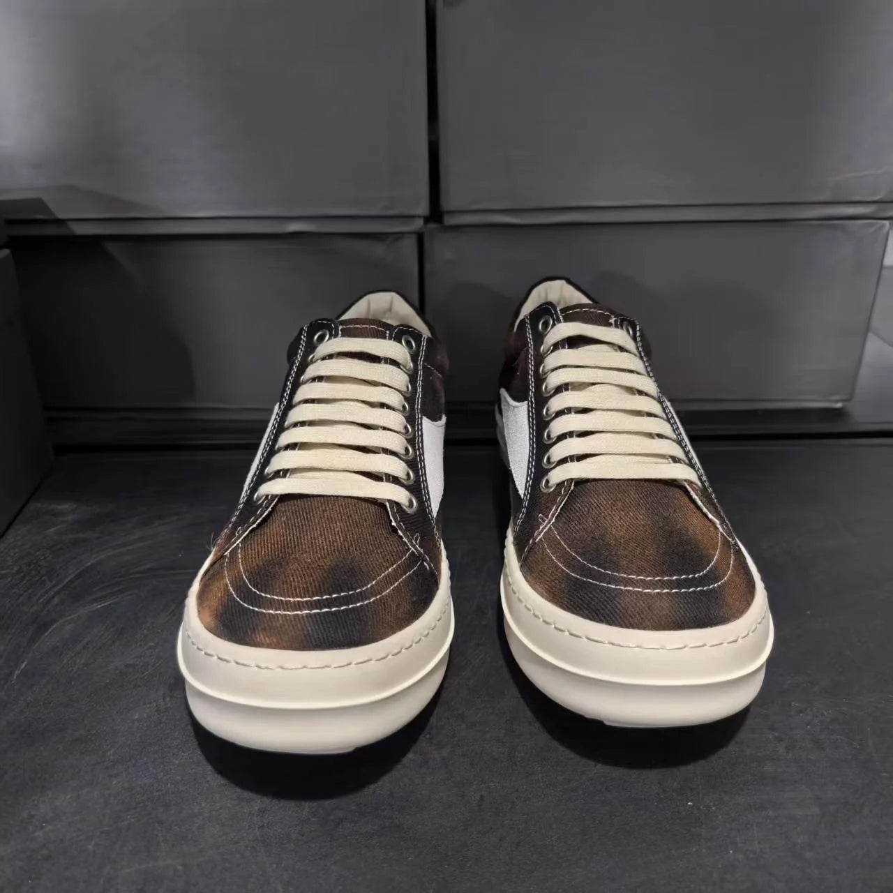 Men Casual Shoe Brand Black Brown Canvas Low Top Shoes High Quality Cowhide Luxury White Leather Sneakers Women Flat Sneaker