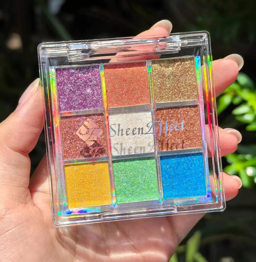 Sheeneffect 9 Colors Eyeshadow Palette Powder Glitter Shimmer Chameleon Blendable Fine Flash Easy to Wear Eye Makeup