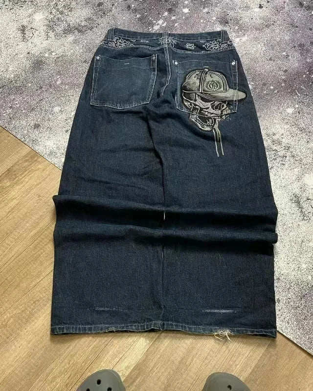 Jeans letter embroidered black loose trousers Couple fashion retro new athlete street clothing Y2K Harajuku street wear trousers