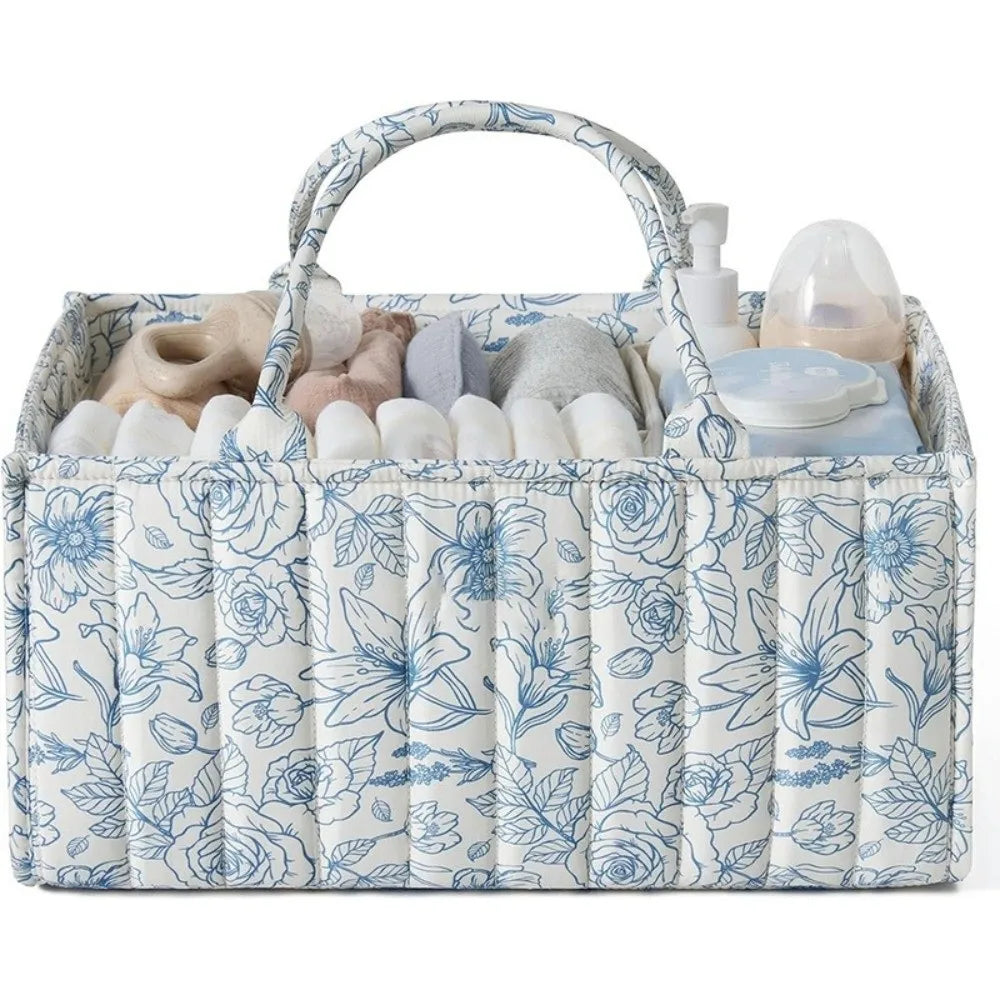 Large Capacity Baby Diaper Organizer Floral Beige Multi-Pocket Foldable Mommy Bag Multifunctional Portable Diaper Storage Bag