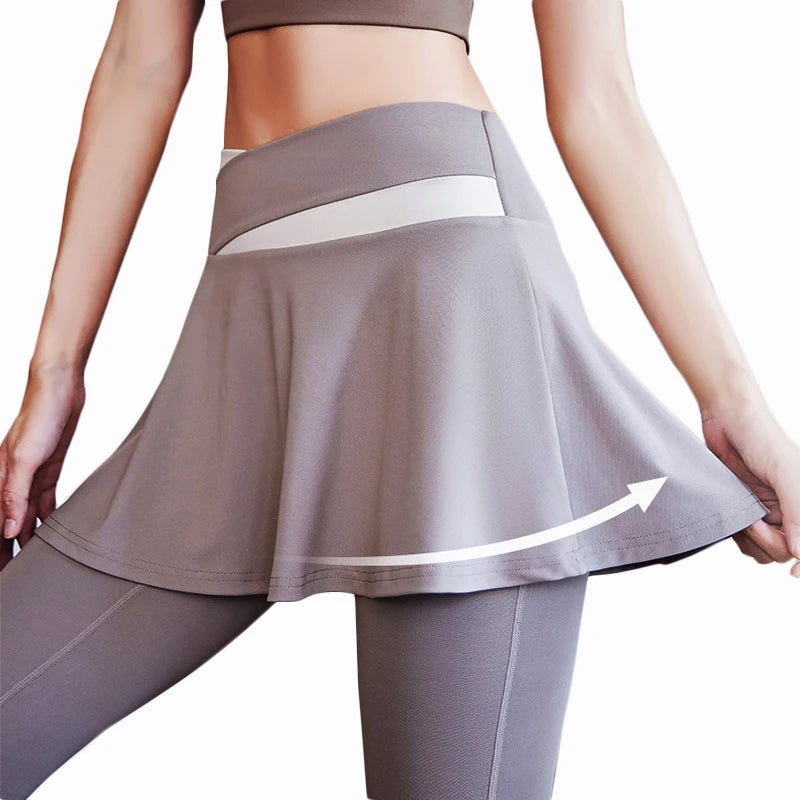 Aiithuug Tennis Skorts Cross-waist Skirted Legging Yoga Legging with Skirts Tennis Leggings Soft Stretchy Tennis Dresses Running
