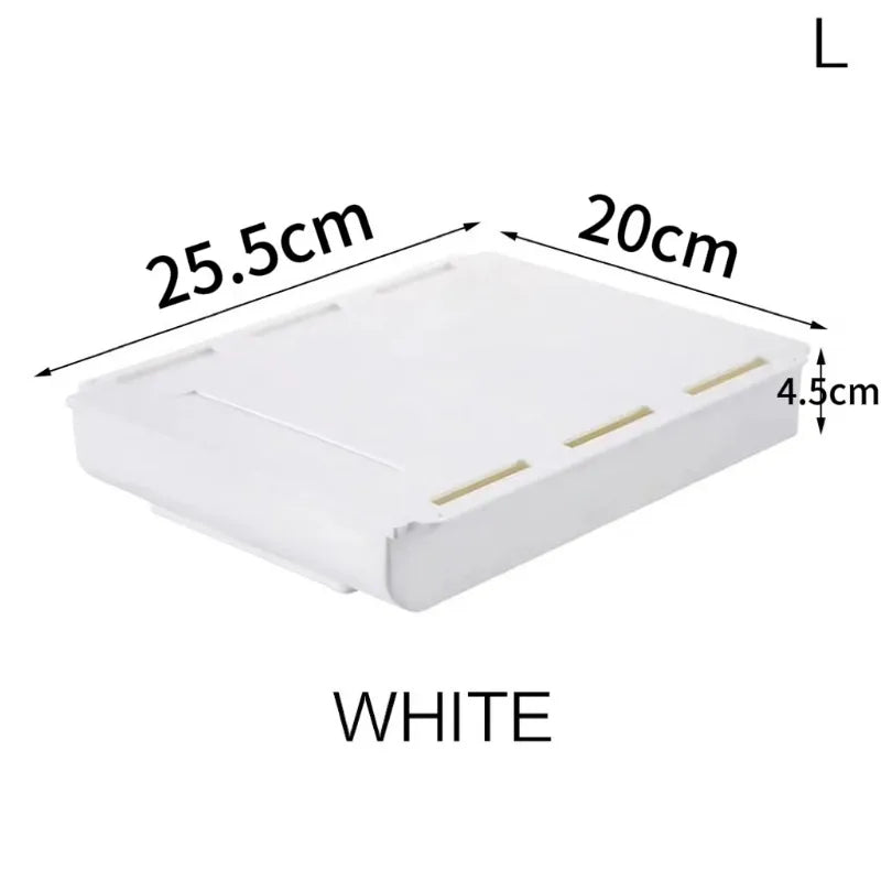White Self-Adhesive Storage Drawer Box Makeup Pencil Tray Desk Hidden Under Desk Stand Self-adhesive Under-drawer Storage Boxes