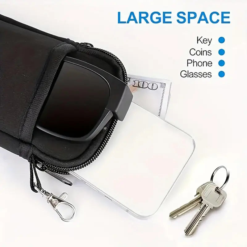 Portable Zipper Soft Glasses Case With Carabiner Sunglasses Case Zipper Eyeglass Pouch Glasses Protective Shell Bag 2 Style