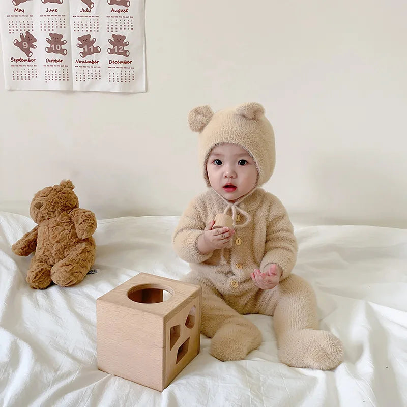 0-3T Newborn Kid Baby Boys Girls Winter Clothes Warm Baby Romper with Hat Cute Sweet Jumpsuit Cute Sweet Lovely Baby Outfit