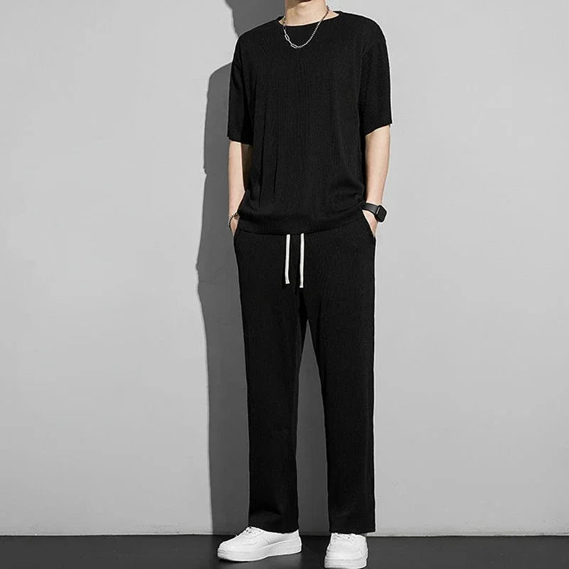 Top Pants Sets Kpop Short Quarter Sleeve Tracksuit Korean Style T Shirt Man Summer Sports Suits Aesthetic Cool Xl Men's Clothing