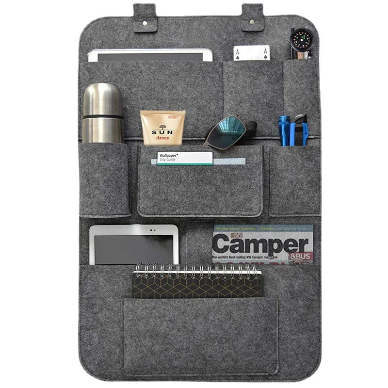 Car Back Seat Hanging Felt Storage Bag Multi-pocket Phone Ipad Water Cup Tissue Magazine Storage Bag Anti-kick Pad Car Organizer