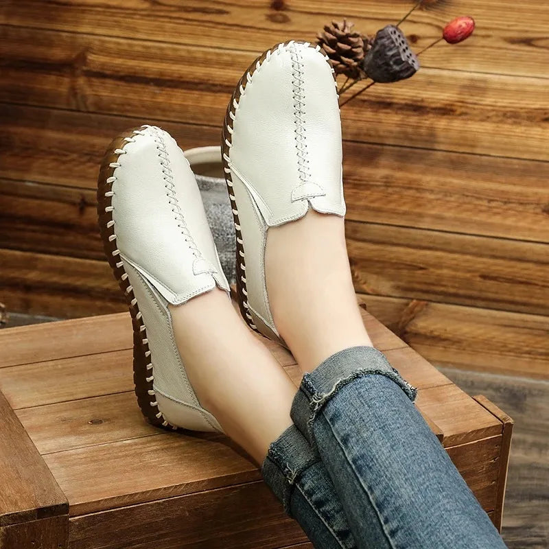 2025 New real leather ballet flats mixed colors moccasins women's slip on shoes luxury patchwork flats lady driving loafer woman
