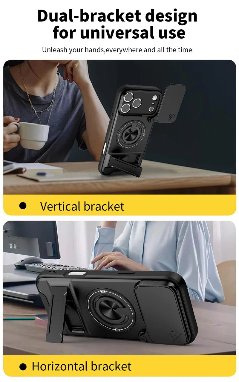 Armor Funda For iPhone 17 Pro Max Case Magnetic Ring Stand Lens Protect Coque For iPhone17 Pro 17Pro Max Wireless Charging Cover