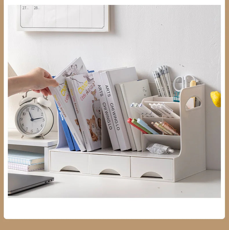 Multi-Functional Bookend Storage Box - Student Desk Organizer Pen Holder File Rack