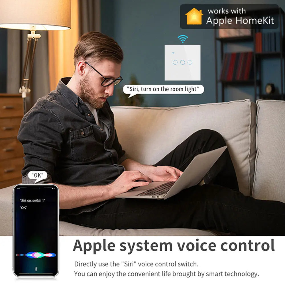Apple Homekit Smart Switch No Neutral EU/US WIFI Touch Sensor Light Switch Smart Google Home Alexa Siri Voice Control 220V 110V