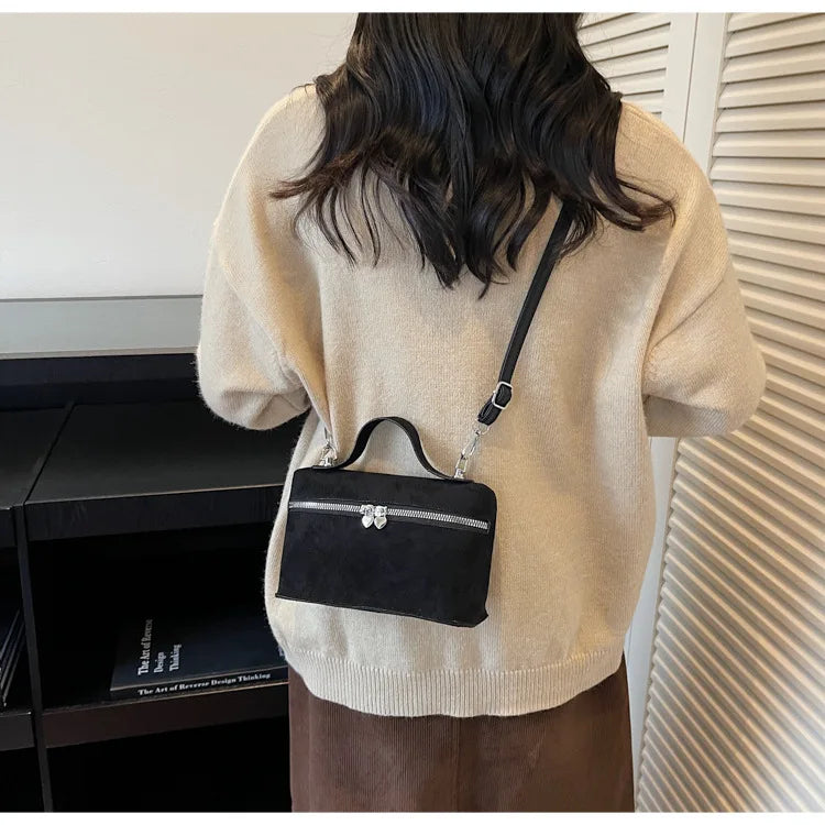 Luxury Suede Versatile Shoulder Bag  Purse Fall Winter Retro Matte Crossbody Handle Bag for Women Texture Simple Satchels Bag