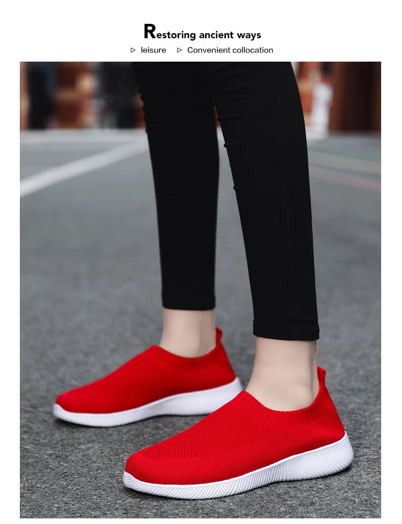 2024 Spring Women Shoes Knitting Sock Sneakers Women Flat Shoes Casual Breathable Sneakers Flats Walking Shoes for Women