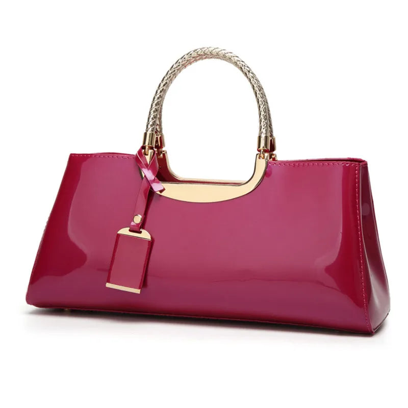 Luxury Designer Handbags Women 2024 High-end Evening Party Clutch Bag Ladies Bright Patent Leather Top Handle Underarm Bags