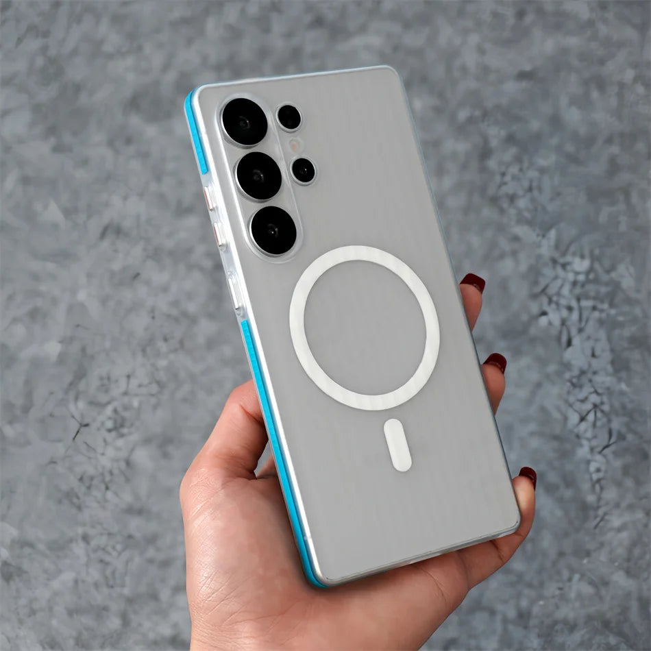 Luxury 3D Corrugated Pattern Non-slip Matte Clear Case For Samsung Galaxy S23 S24 Ultra S25 Plus Magnetic Hard Cover For Magsfe