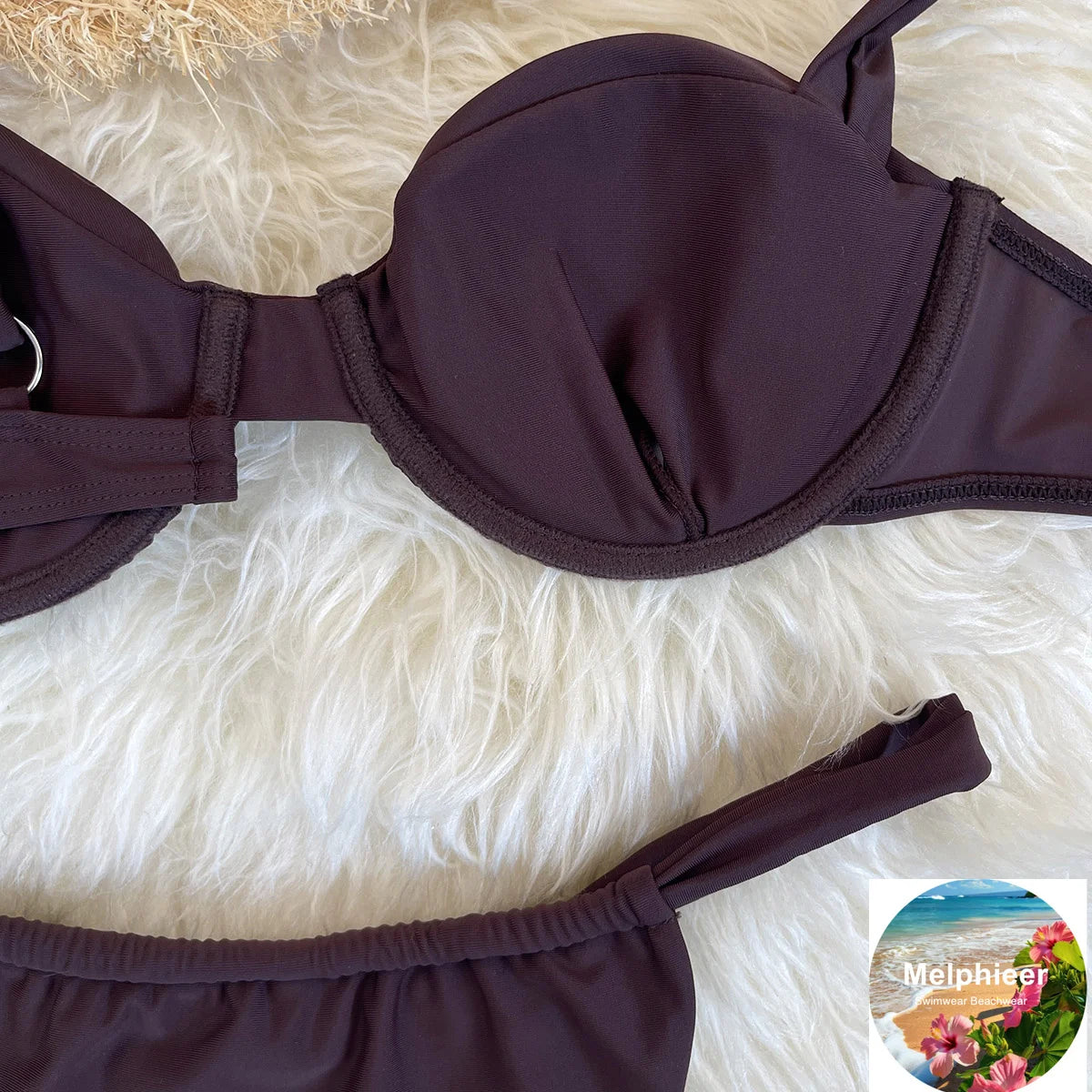 Melphieer Women's Solid Color Bikini Set Strappy Bandage Push-Up Swimsuit Summer Lady Beach Pool Club Swimwear Bathing Suit