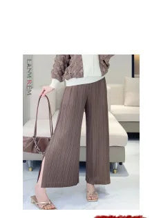 LANMREM patchwork design women's Pleated trousers elastic High Waisted Draped Straight Wide Leg Pants 2025 chic new 2DB3871
