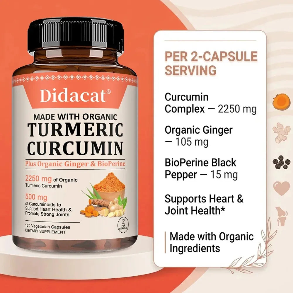 Turmeric Curcumin Capsules - with Black Pepper, Supports Joints, Digestion, Immune Health, Improves Mobility