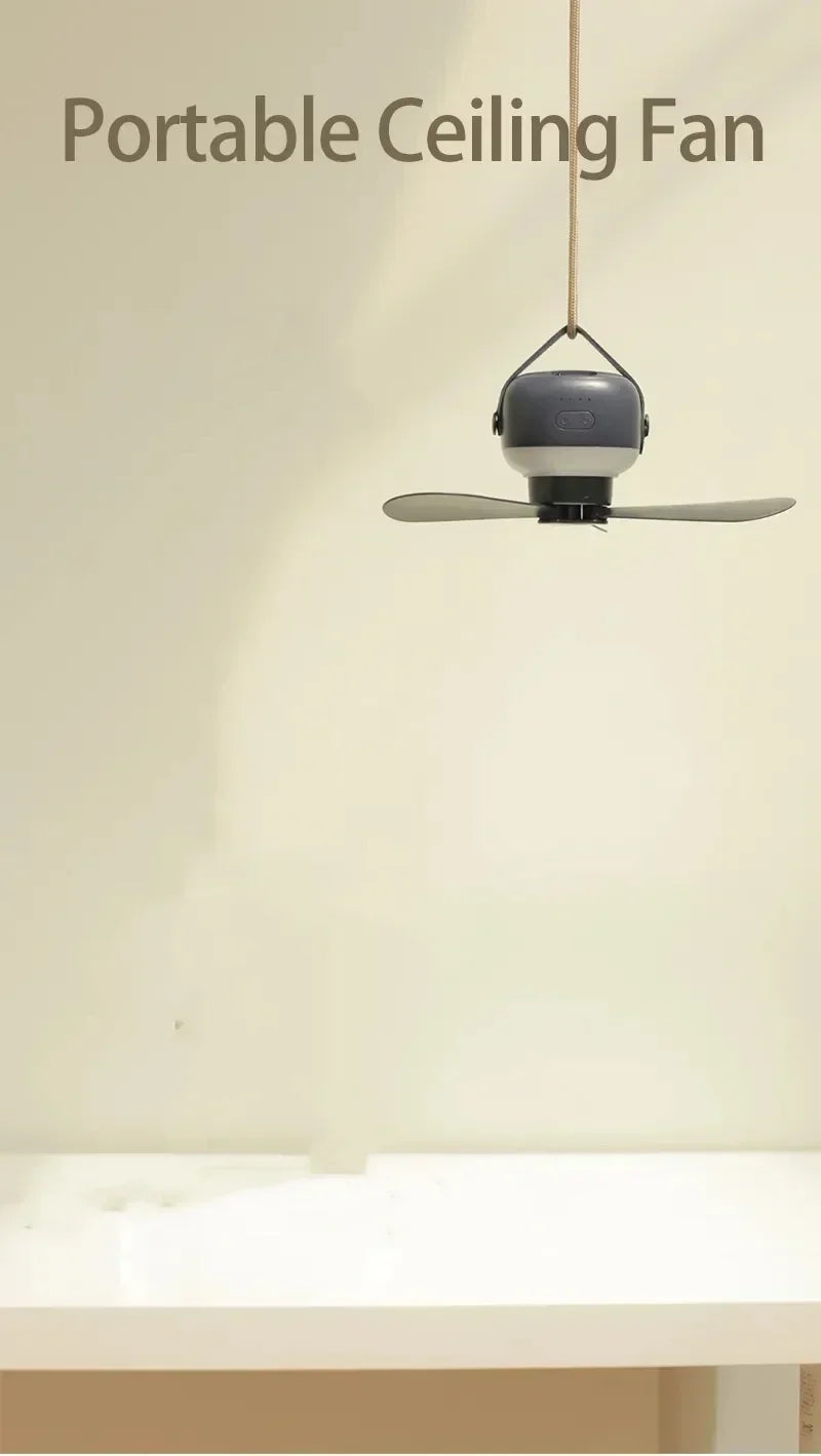 Portable Ceiling Fans Outdoor Camping Fan Tent Ventilator Cooler Rechargeable Electric Fan Remote Control LED Lighting