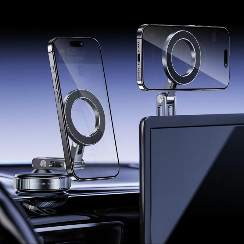 Magnetic Car Phone Holder, Mechanical Vacuum Suction Phone Holder, 360°Rotating Folding Car Navigation Gym Streaming Bracket