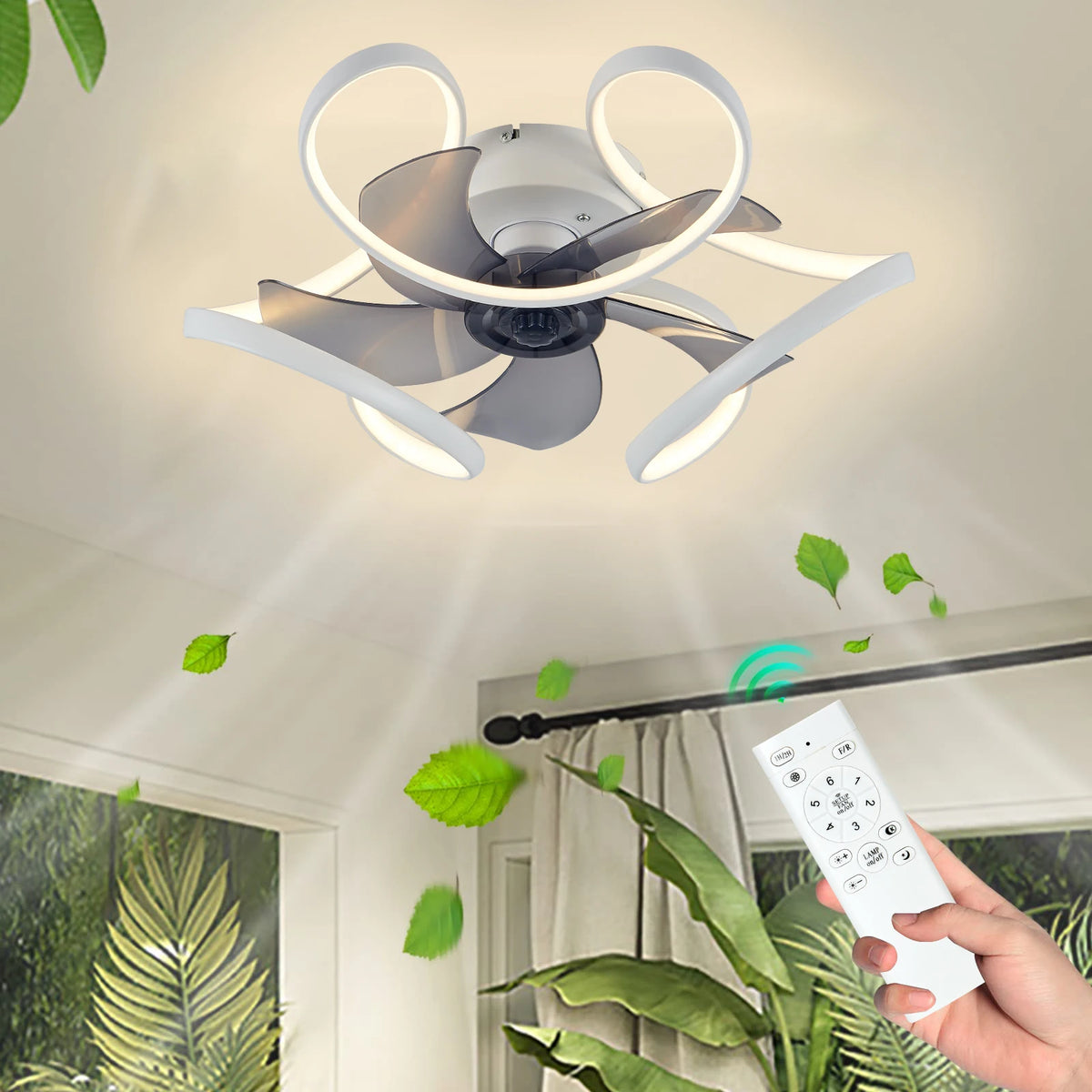 Modern Ceiling Fan Home Decorative Pendant Fan With Lamp Reversible Motor Suitable Kitchen Living Room Creative Chandelier Fan