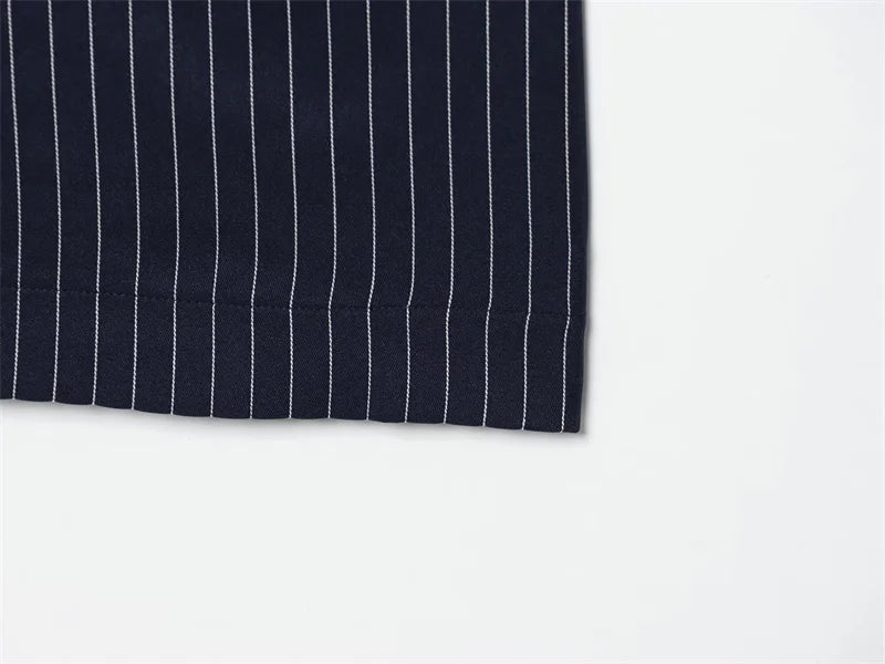 Women's A-line Skirt 2026 Summer New Style Navy Blue Striped High-Waist Slit Decorative Straight Long Skirt Elegant and Stylish