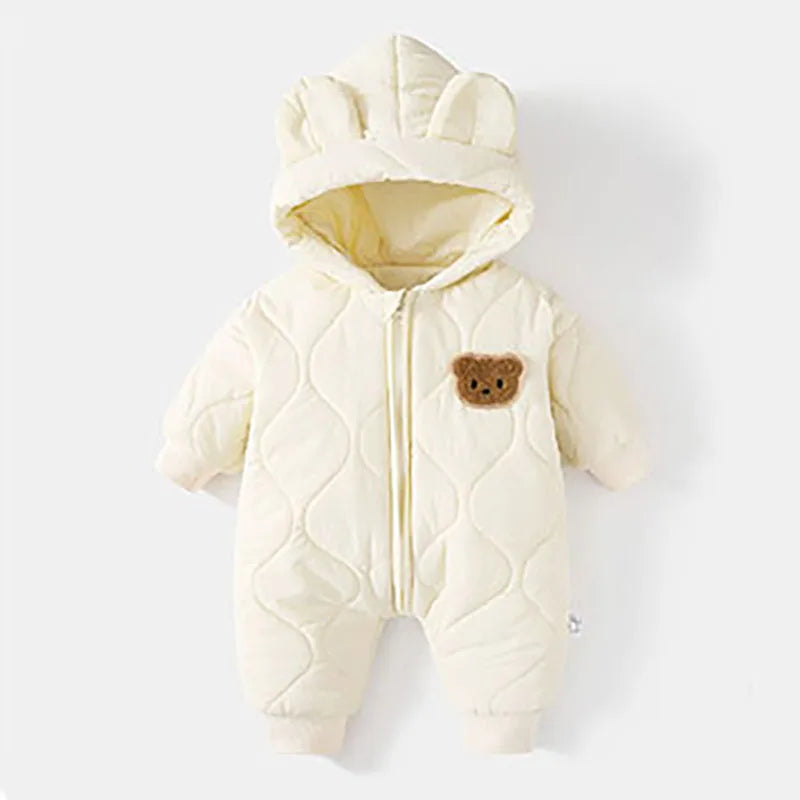 2026 Spring Autumn Hooded Infant Newborn Baby Rompers Fleece Padded Cartoon One-pieced Outdoor Outfit for Baby Boys Girls