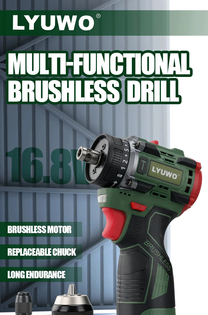 LYUWO Brushless Cordless Electric Screwdriver Kit with Fast-Charging Battery,LED Work Light&Ergonomic Grip(Drill/Driver 2-in-1)