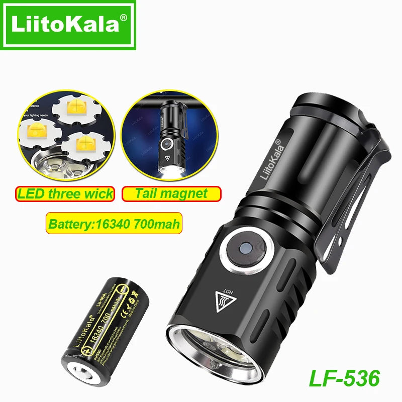 LiitoKala LF-536 LF-535 LED white laser Mini Flashlight 16340 700mAh Rechargeable Battery