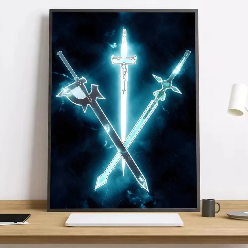 Anime Sword Art Online Kirito Asuna Painting Calligraphy HD Canvas Poster living room bedroom bar aesthetic decoration