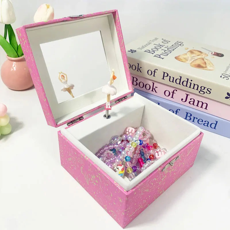 Music Jewelry Storage Box Glitter Powder Pink Princess Little Girl Gift Ring/Necklace/Bracelet/Earring Storage Desk Organizer