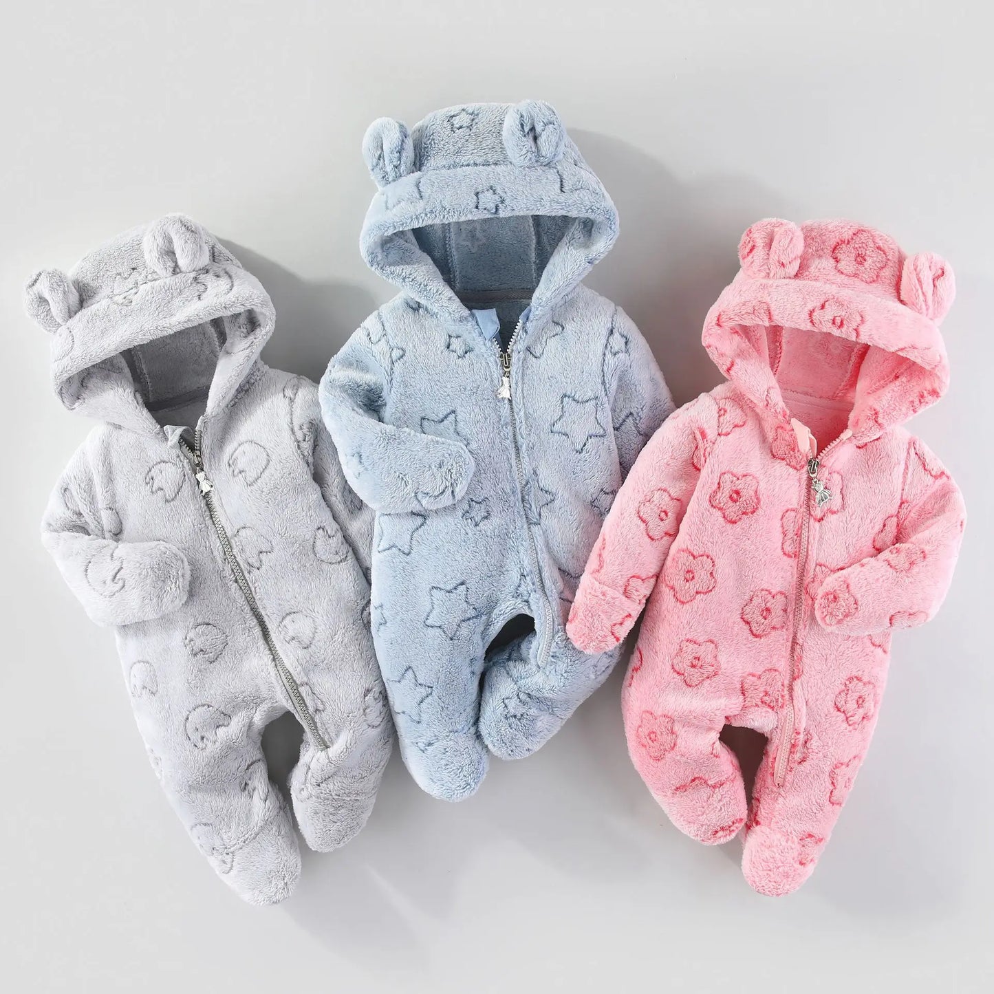 YBFSKID Autumn Winter Kids Boy Romper Star Jacquard Newborn Baby Girls Bodysuit Velvet Hooded Zipper Infant Girl Jumpsuit Outfit