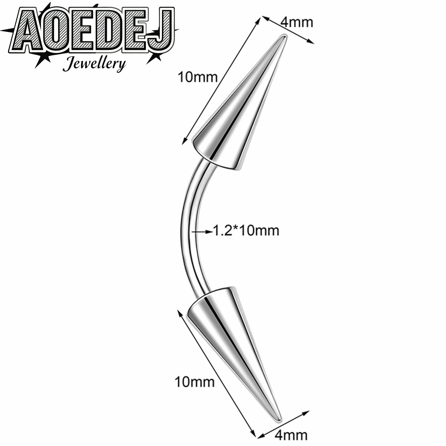 AOEDEJ 14/16/18G 1-10pcs/lot Stainless Steel Eyebrow Piercings Spike Eyebrow Rings Curved Barbell Bridge Piercing Jewelry 6-14MM