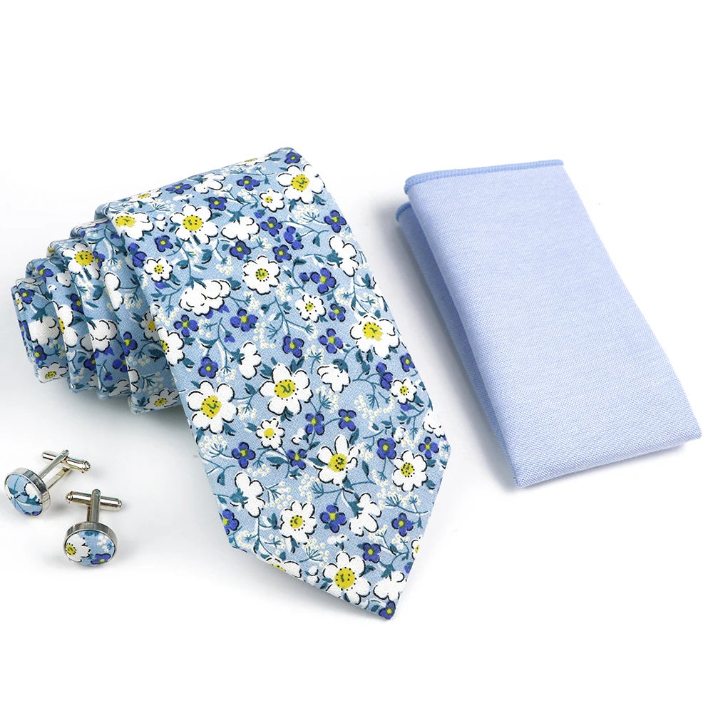 Hot Sell 3PC Chic Elegant Floral Tie Set Pocket Square Cufflinks For Men Women Wedding Party Dinner Suit Tuxedo Accessory Gift