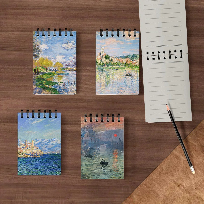 Pocket Notebook Famous Painting Van Gogh Monet Horizontal Line Coil Note Word Book Record Book Journal Diary Planner Stationery