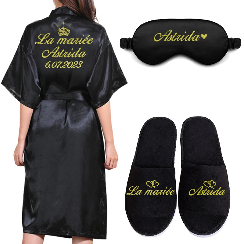 Customized Logo Bride Robe Wedding Bridesmaid Gift for Bridal Party Emulation Silk Soft Dress Home Bathrobe For Birthday Kimono