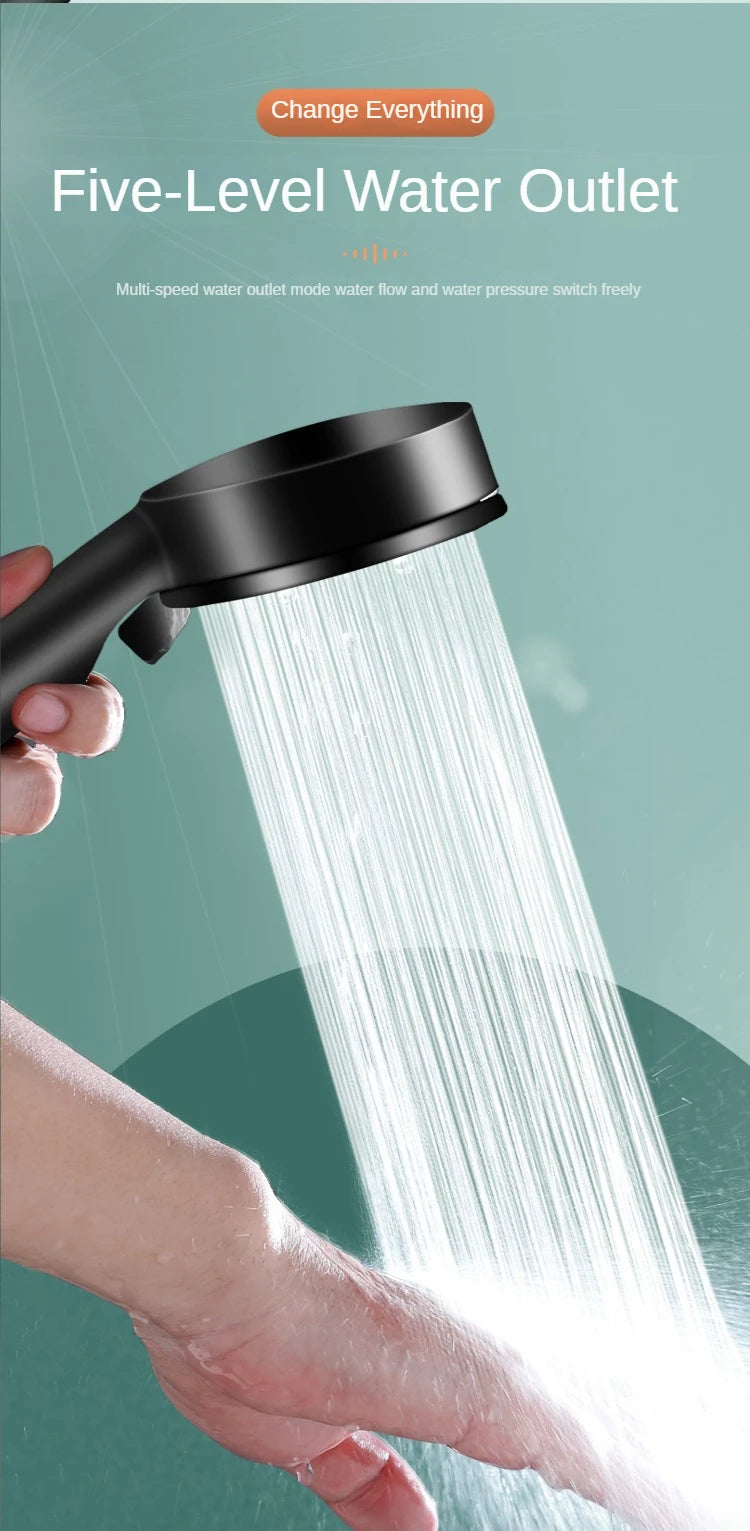 Turbo Bathroom Shower Head Strong Current Shower Heads High Pressure Powerful Rain Shower Head 5 Modes Universal Shower Head Set